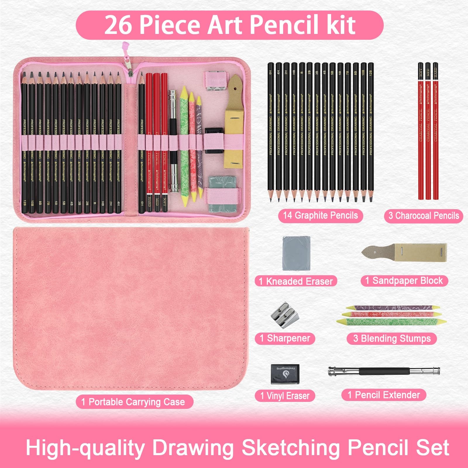 Heshengping, Sketching and Drawing 1 Count (Pack of 1), 026 Pack | Pink Color