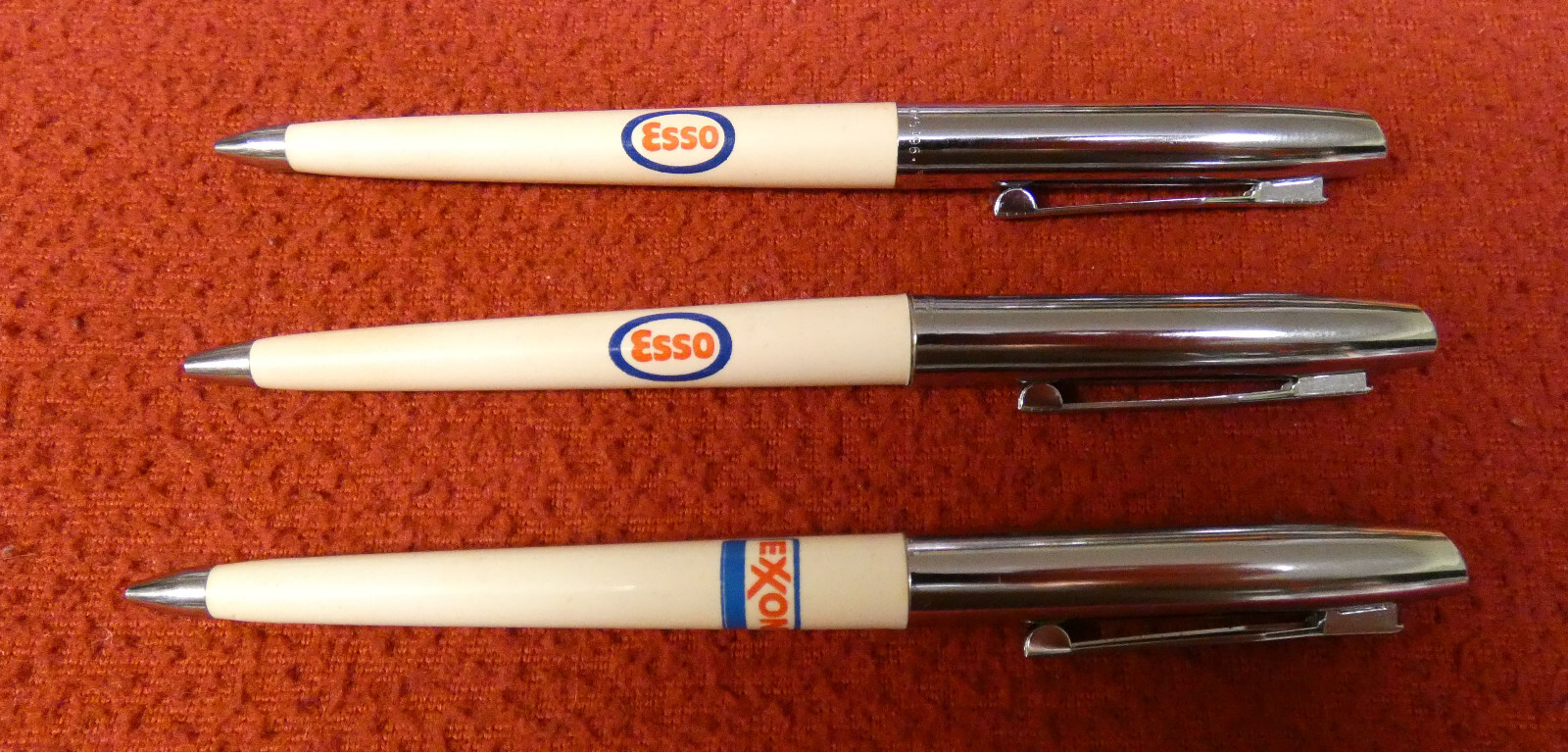 Vintage ESSO Standard Oil Mechanical Pencil x2 & Exxon Pen White Bone Silver Lot