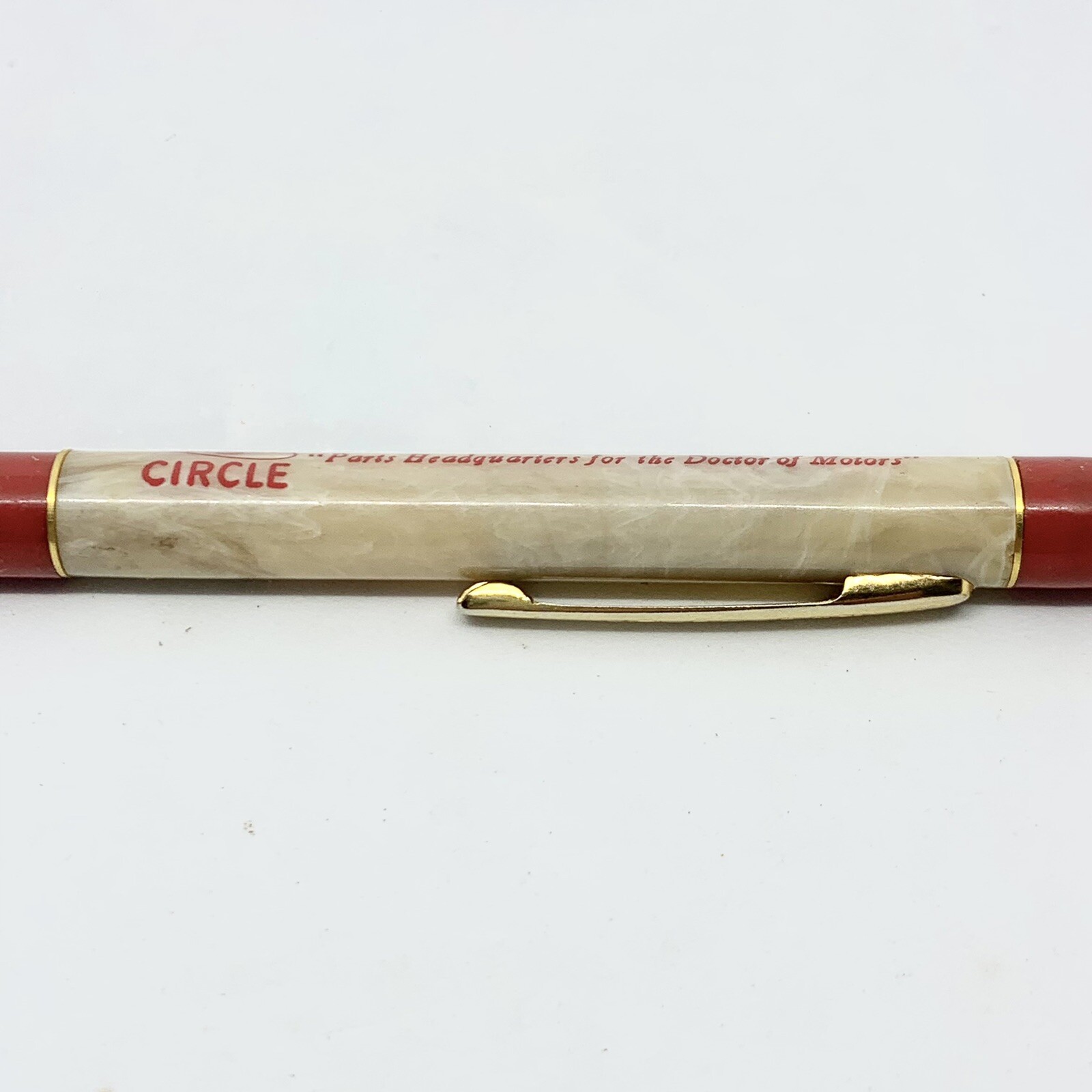 Vintage Redipoint Mechanical Pencil Auto Advertising White Marbled Bakelite Red