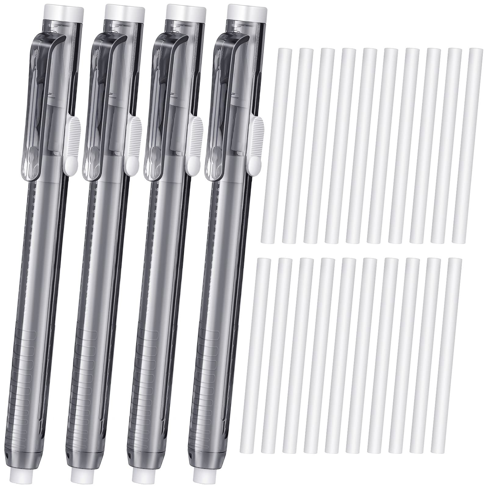 24 PCS Retractable Mechanical Eraser Pen Bulks, Stick Refill Teacher Gift Clear