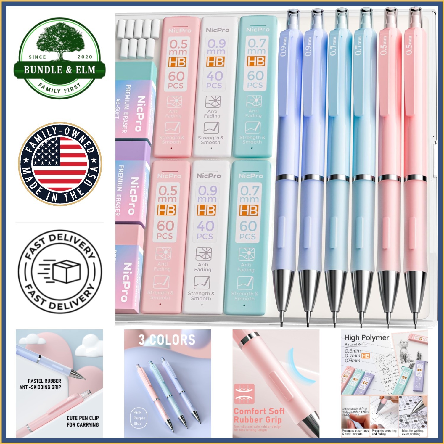 Cute Mechanical Pencils with Erasers and Lead Refills for Drawing and Drafting