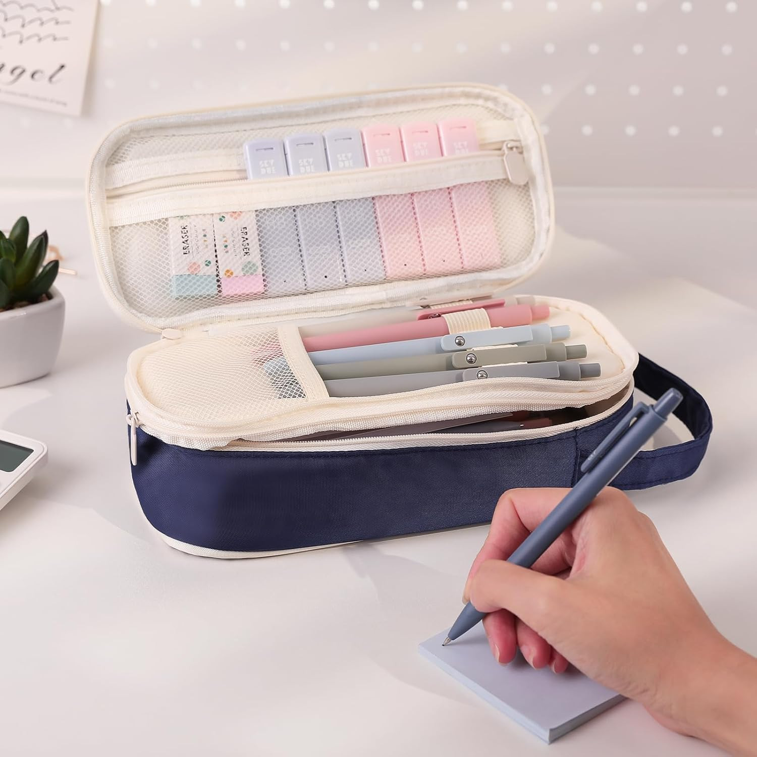 Cute School Supplies 38 PCS, Pencil Case with 12 Pastel Highlighters, 5 Black Ge