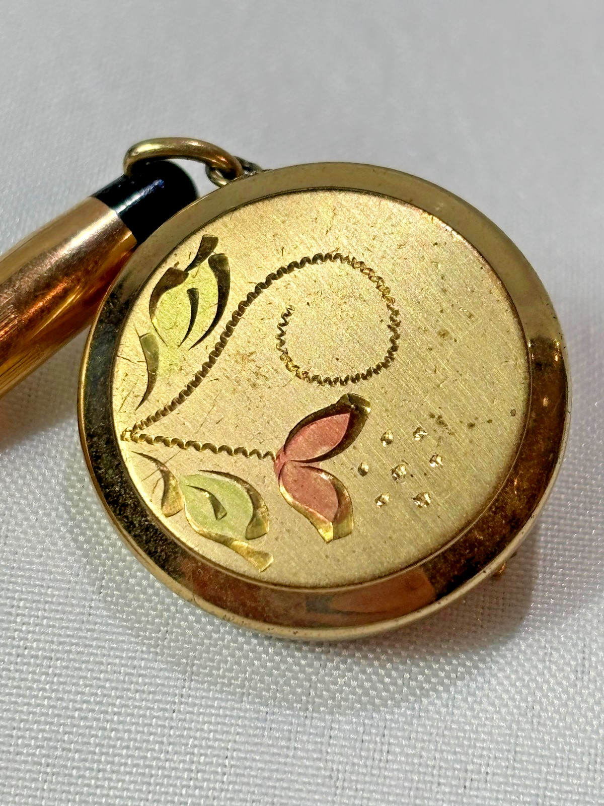 Vtg Cross Mini 10kt GF Pencil On Ballou & Bass Retractable Chain Brooch