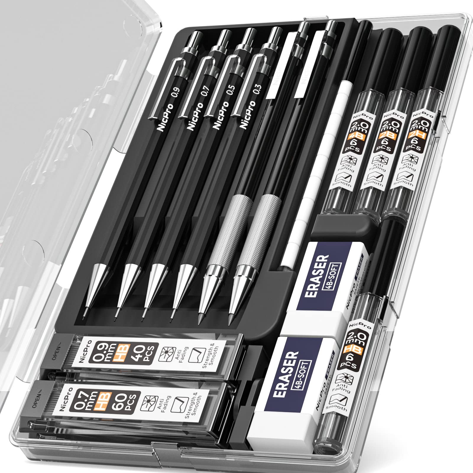 Nicpro 6 PCS Art Mechanical Pencil Set, Black 1 Count (Pack of 6),