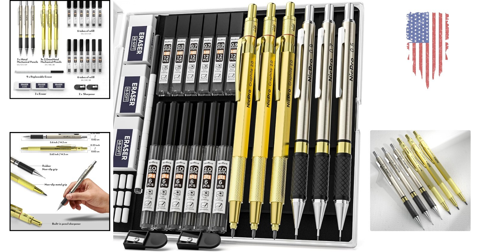Mechanical Pencils – 27 Piece – 0.5mm, 0.7mm, 0.9mm – Lead Refills – Erasers