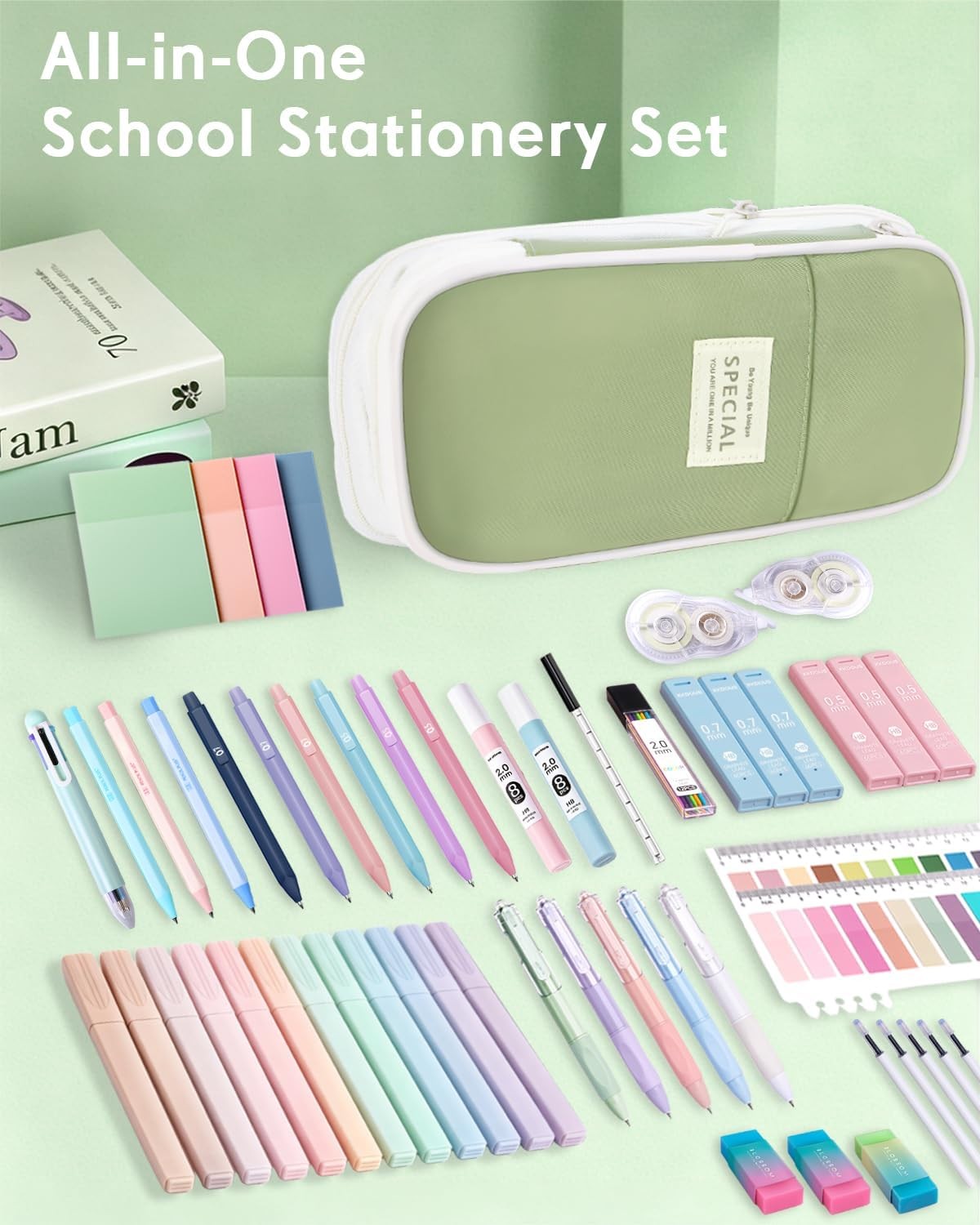 XKDOUS 54 PCS Cute School Supplies with Large Pen Case