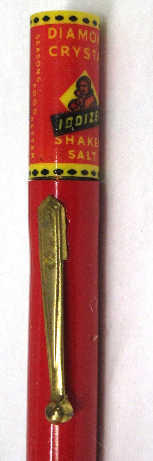 1930’s DIAMOND CRYTSTAL IODIZED SALT can top 5.25″ Mechanical Pencil working xz