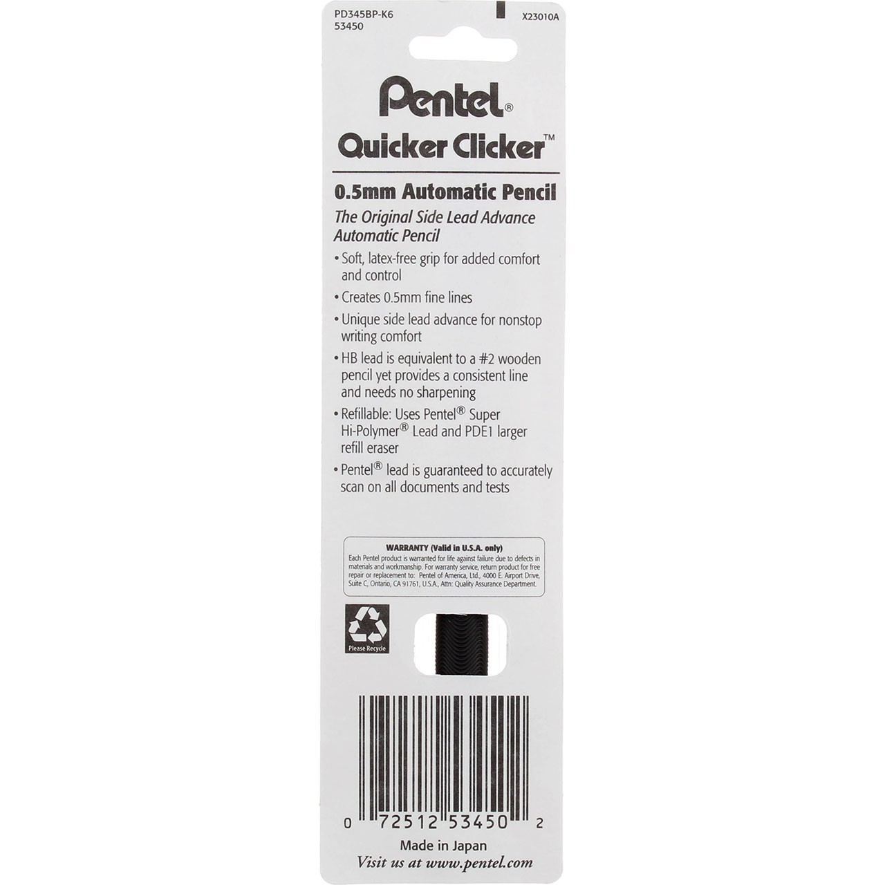 4 Pack Pentel Quicker Clicker Automatic Pencil Fine 0.5 oz