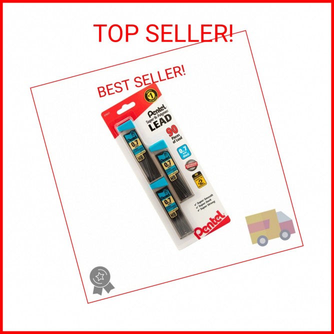 Pentel C27BPHB3K6 Super Hi-Polymer Lead Refills, 0.7mm, HB, Black, 30 per Tube (