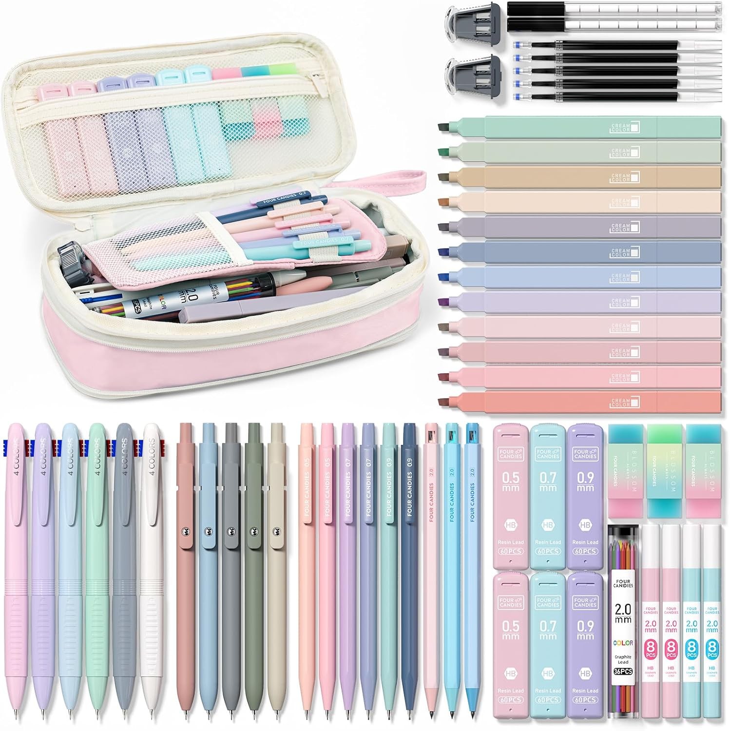 Cute Pen Case 56 PCS School Supplies Four Candies Pink