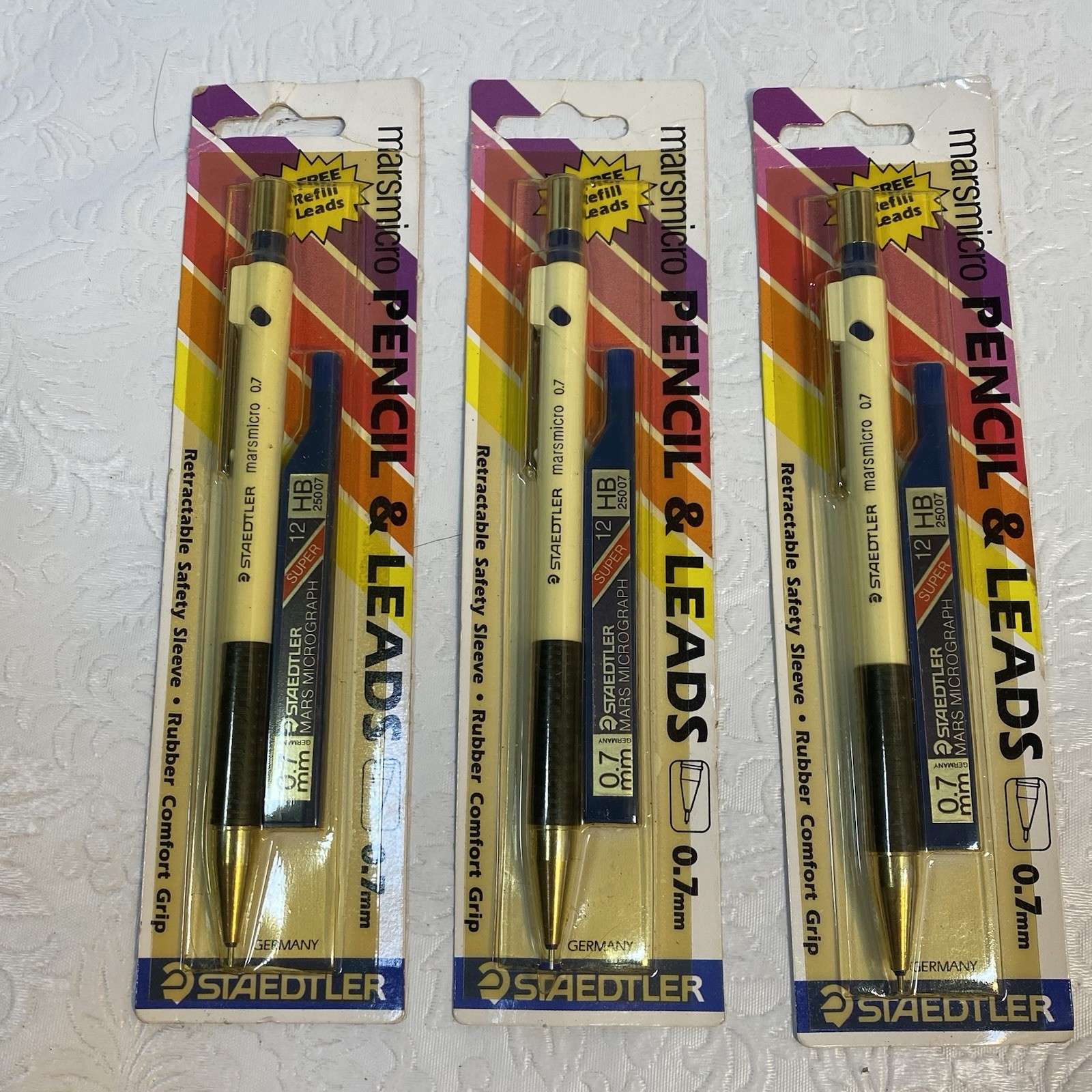 Lot Vtg Staedtler Marsmicro 0.7 mm Mechanical Pencil &Leads WHITE plus 3 Pk NOS