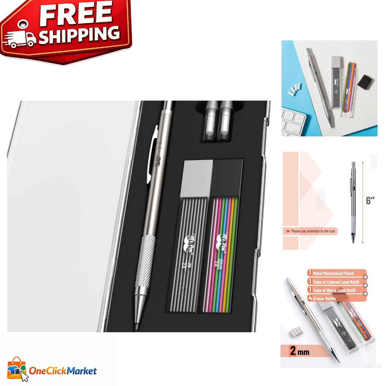 Professional 2mm Mechanical Pencil Set with Chiseled Grip & Ergonomic Comfort