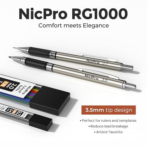 Art Mechanical Pencil Set 0.5 0.7 0.9 2mm Metal Drafting Sketching Drawing with