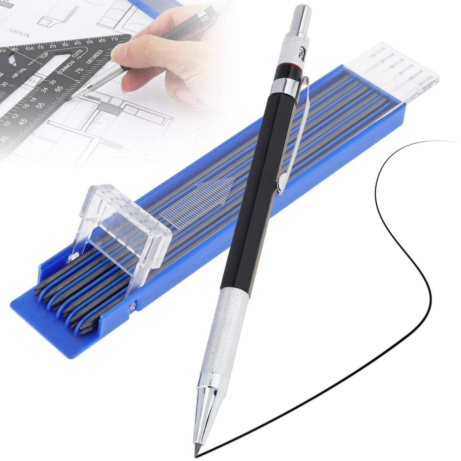2 mm Mechanical Carpenter Pencil for Carpenter Scriber Woodworking with Refills
