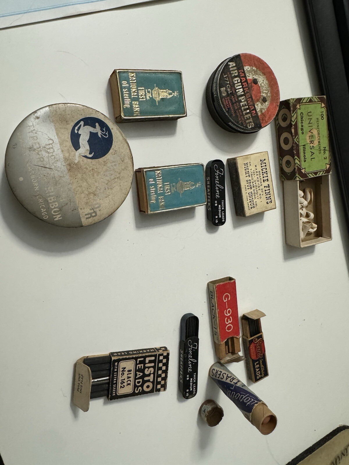 Assorted Vintage Metal & Boxes Of Pencil Lead , Matchboxes, Erasers- Some Full