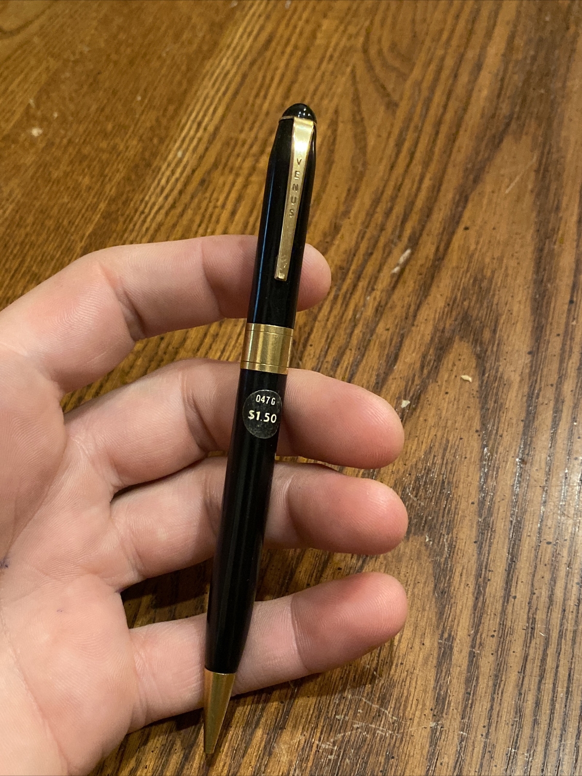 Vtg VENUS 047 G Mechanical Twist Pencil Black w Gold Tone Accents Original Label