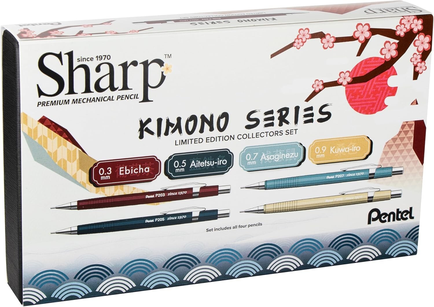 Pentel P200 Kimono Series Mechanical Pencil Set of 4-0.3/0.5/0.7/0.9mm