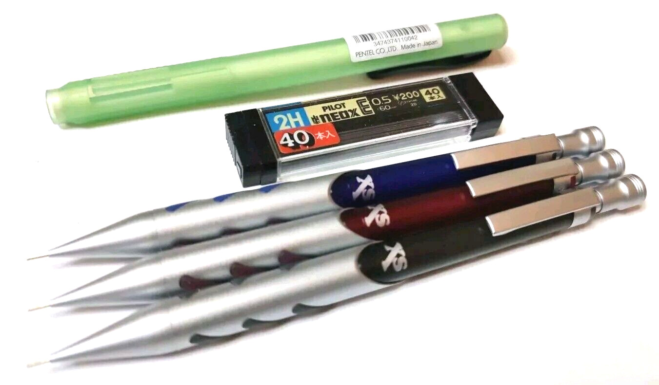 New Vtg Rare 3 Mechanical Pencil Pentel XS,1 Rare Pilot Lead,1 Pentel Clic Erase