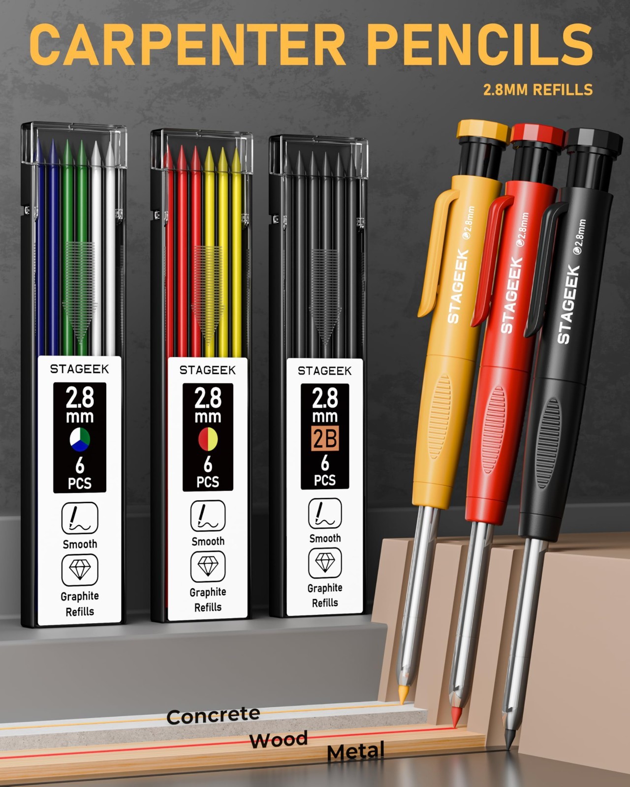 22 Pack Mechanical Carpenter Pencil Set, 60 Refills, Sharpener & Tools, Heavy Du
