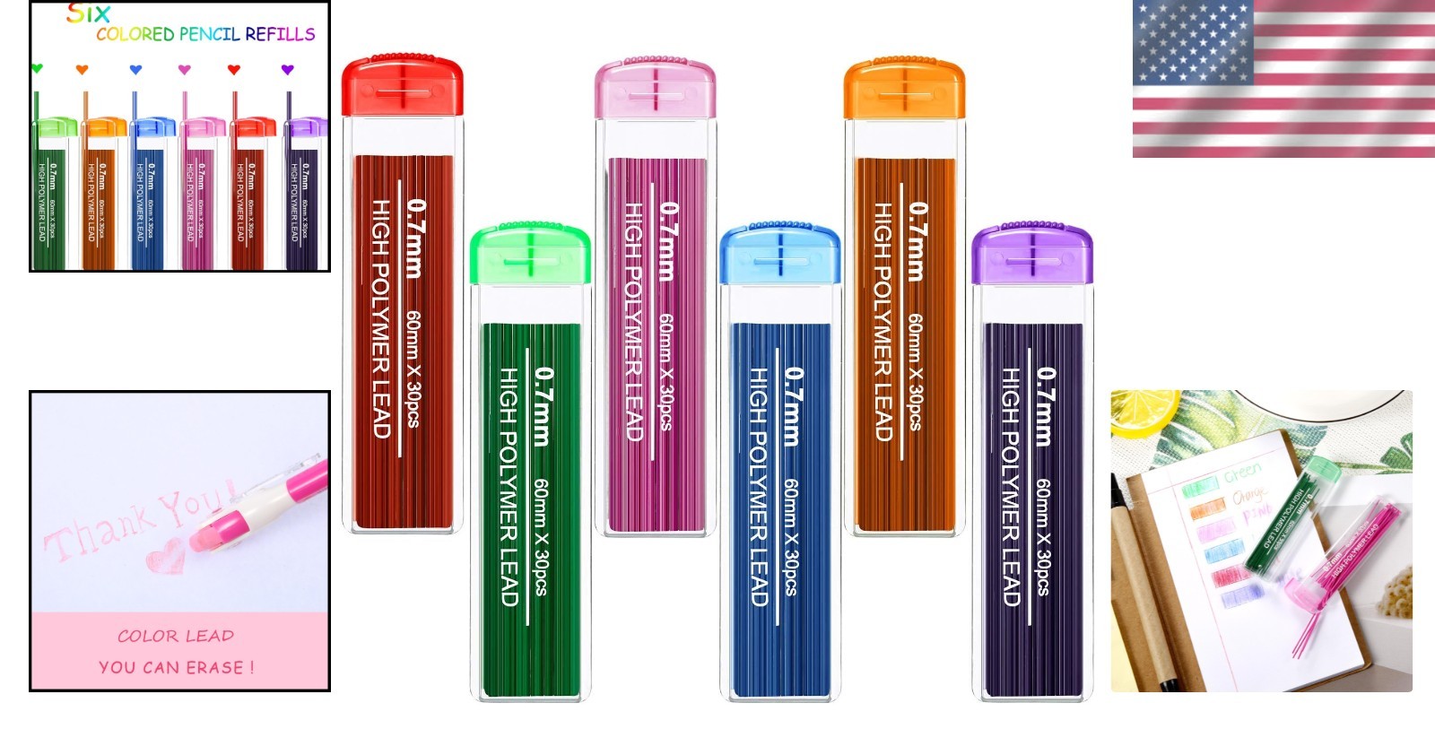 Colorful 0.7mm Mechanical Pencil Refills – Erasable for Easy Corrections