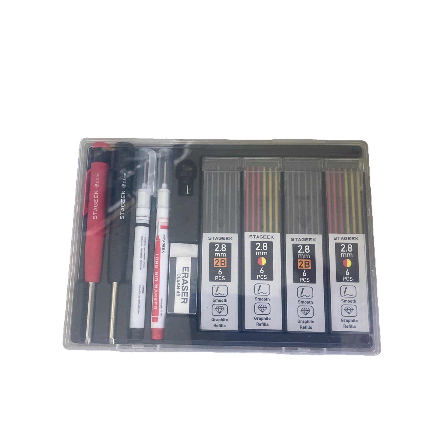 Carpenter Mechanical Pencils Set With Sharpener 26 Refills Deep Hole Markers
