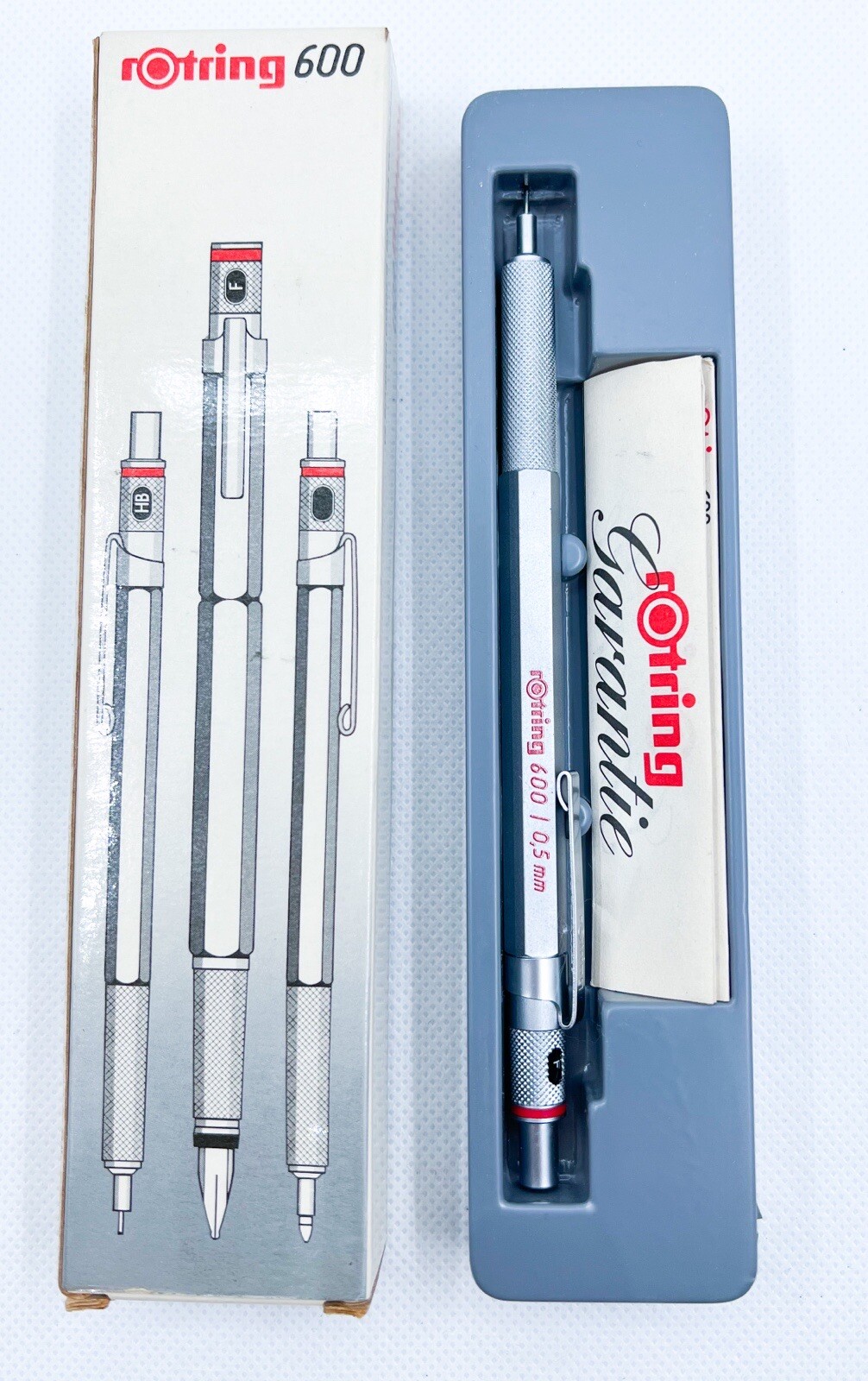NOS Rotring 600 First ver. Spring Mechanical Pencil 0.5mm Silver W Box 502 615