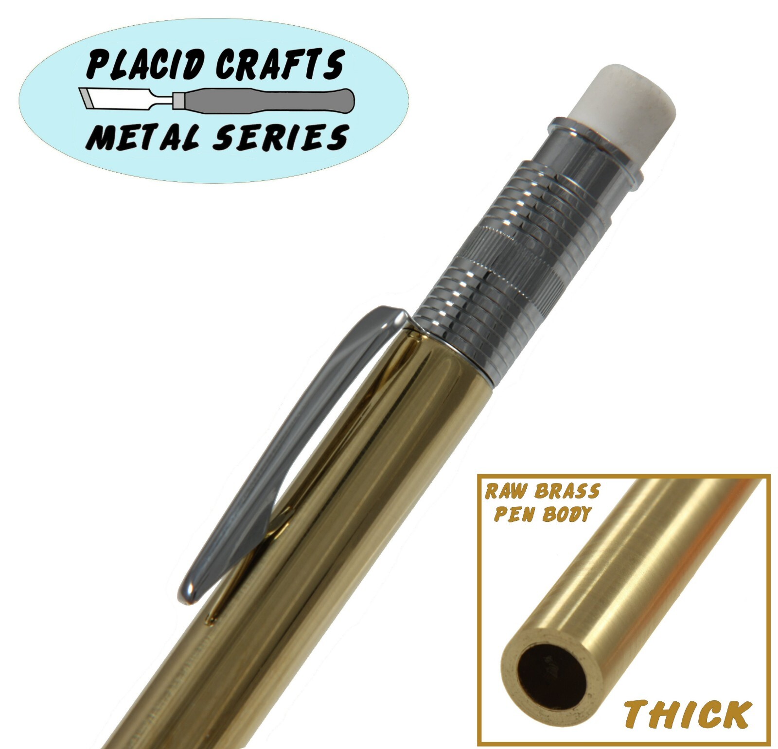 Throw Back Handcrafted 2mm Pencil in Chrome with a Raw Brass Body / #189