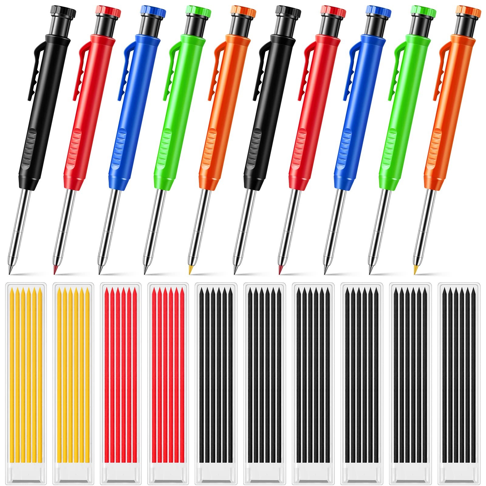 10 PCS Solid Carpenter Pencils 2.8mm Refills Deep Hole Mechanical Marker