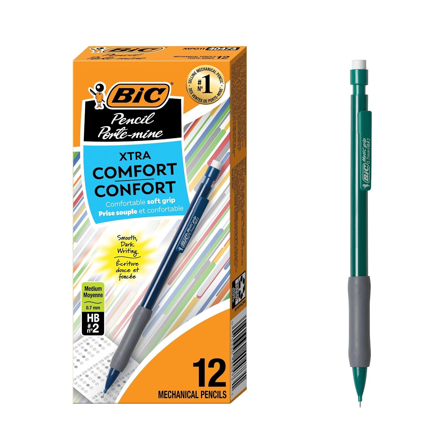 BIC Mechanical Pencils with Erasers, Medium Point, Comfort Grip, 12-Count Pack
