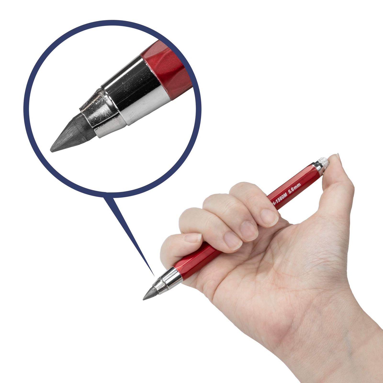 Technical Clutch Lead Holder 5.6mm Stainless Steel Red Premium Sketching Tool