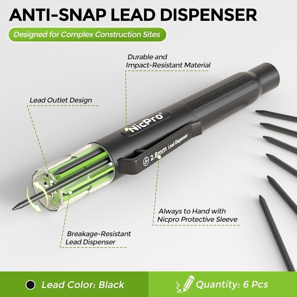 6 Pcs 2.8mm Carpenter Pencil Lead Refills, Break Resistant Graphite Leads for