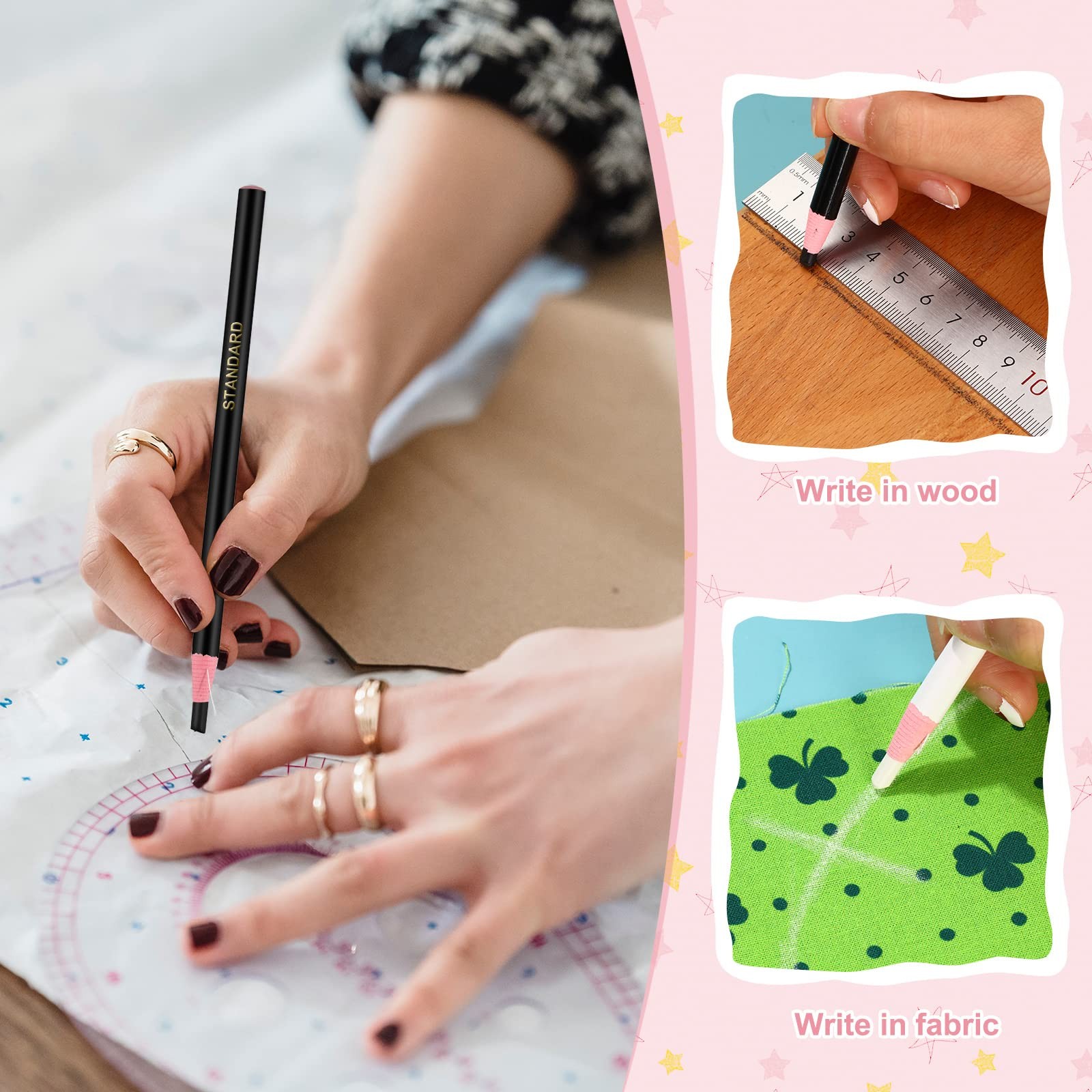 Sabary 24 Pcs Peel off China Marker Pencils Grease Wax Drawing Black,White