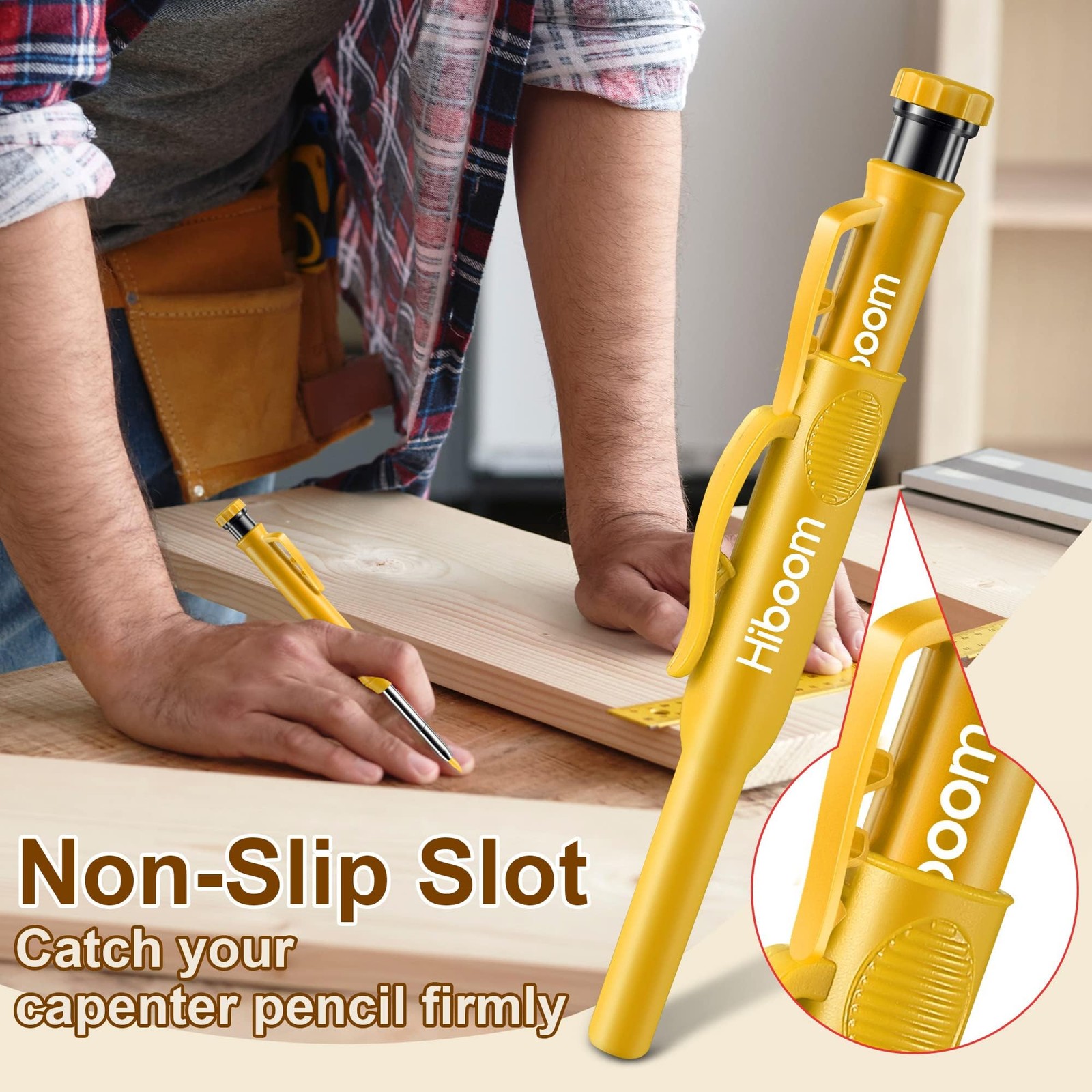 Hiboom 2 Pack Solid Carpenter Pencils with Pencil Cap and 18 Refills, Yellow