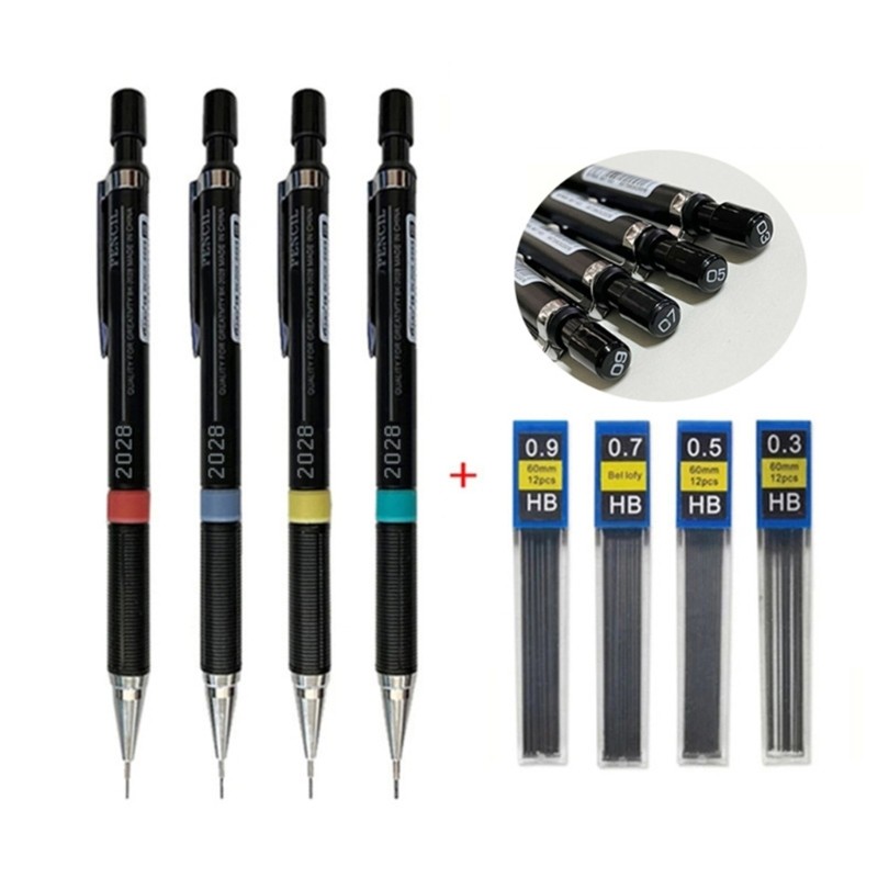4 Pcs Mechanical Pencils Set Automatic Pencils Drawing Pencils 0.3/0.5/0.7/0.9mm