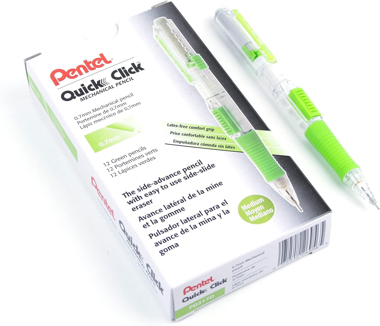 Fast Side-Advance 0.7mm Mechanical Pencils – Green Accents, Box of 12 for Adults