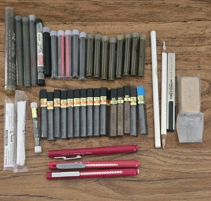 Vintage Mechanical Pencil Lead Refills & Erasers-Mixed Colors & Sizes-Lot Of 44