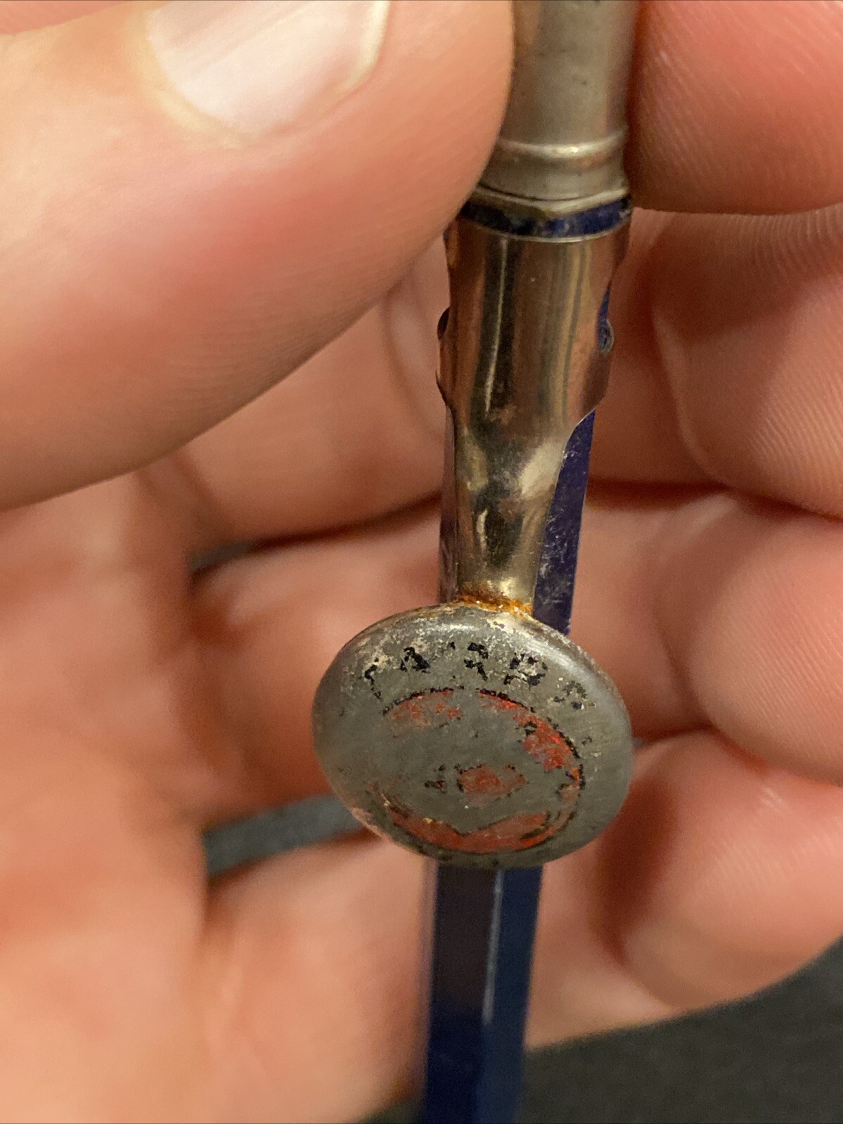 VTG 1930’s SCRIPTO 4-47 Blue STARRETT TOOLS Advertising Button Mechanical Pencil