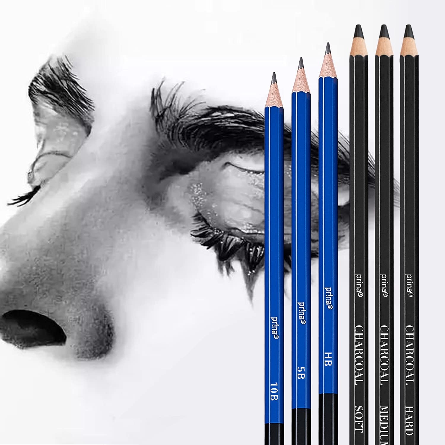 Prina 50 Pack Drawing Set Sketch Kit, Sketching Supplies with Multicolor