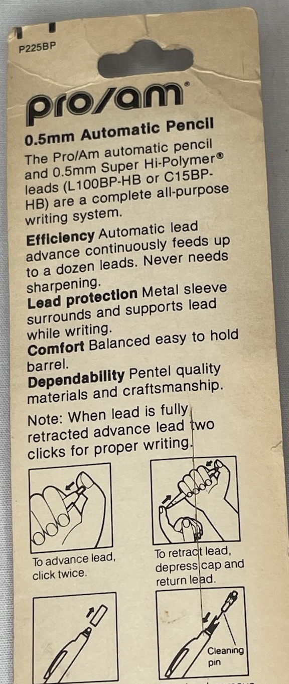 Vintage Pentel P225 Mechanical Pencil 0.5mm Discontinued Classic Pro/AM NOS