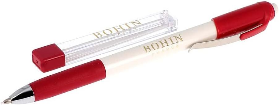 Bohin Mechanical Chalk Pencil with 6 White Chalk Leads for Fabrics and Stencils