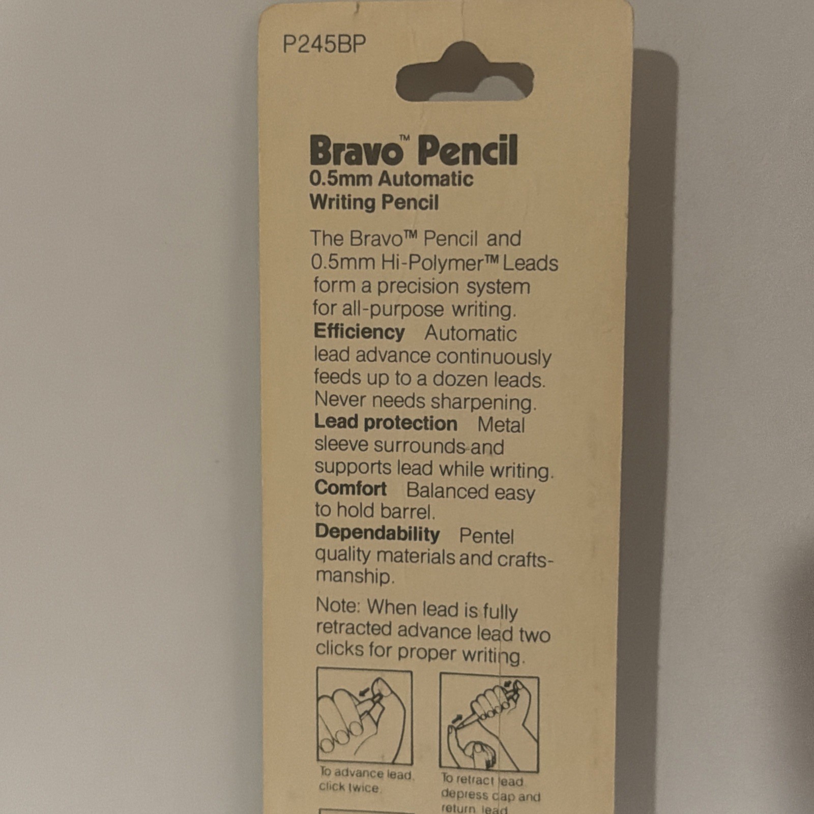 VTG Pentel Bravo Mechanical Drafting Pencil 0.5 mm w/Cleaning Pin BLK NEW P245BP