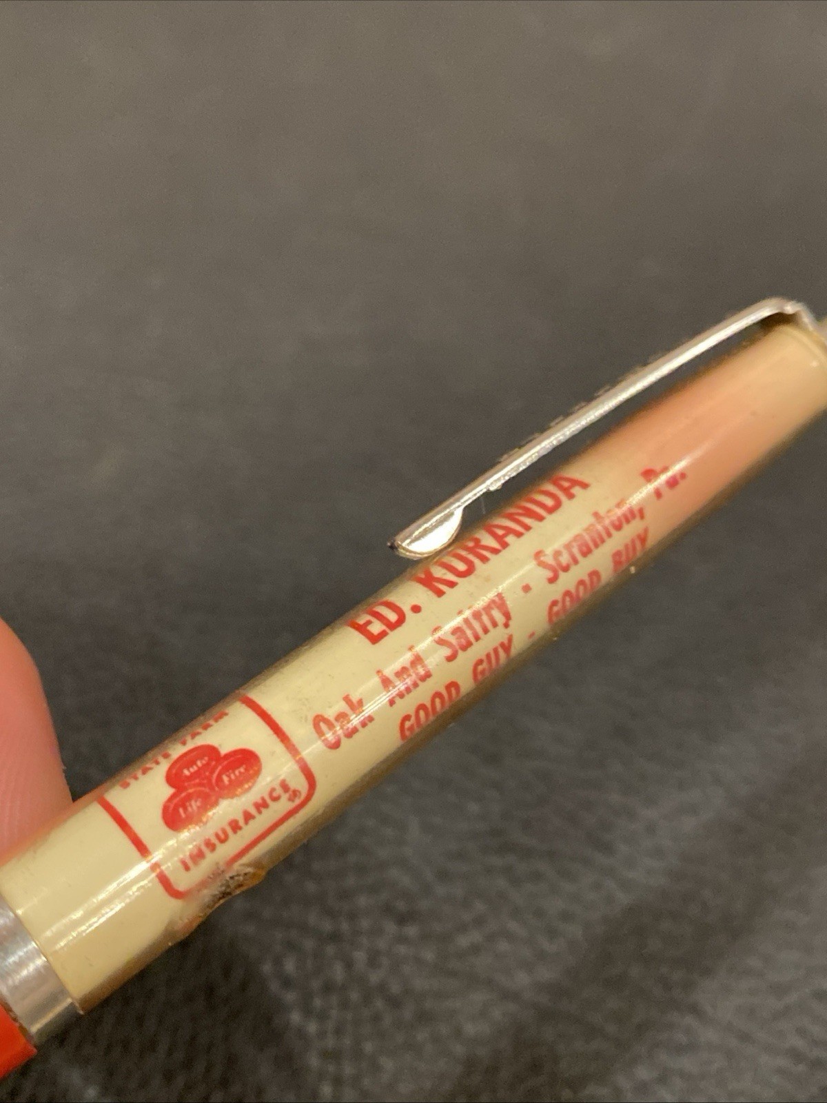Vtg RITEOGRAPH PEN Advertising State Farm Insurance OAK & SALTRY SCRANTON PA