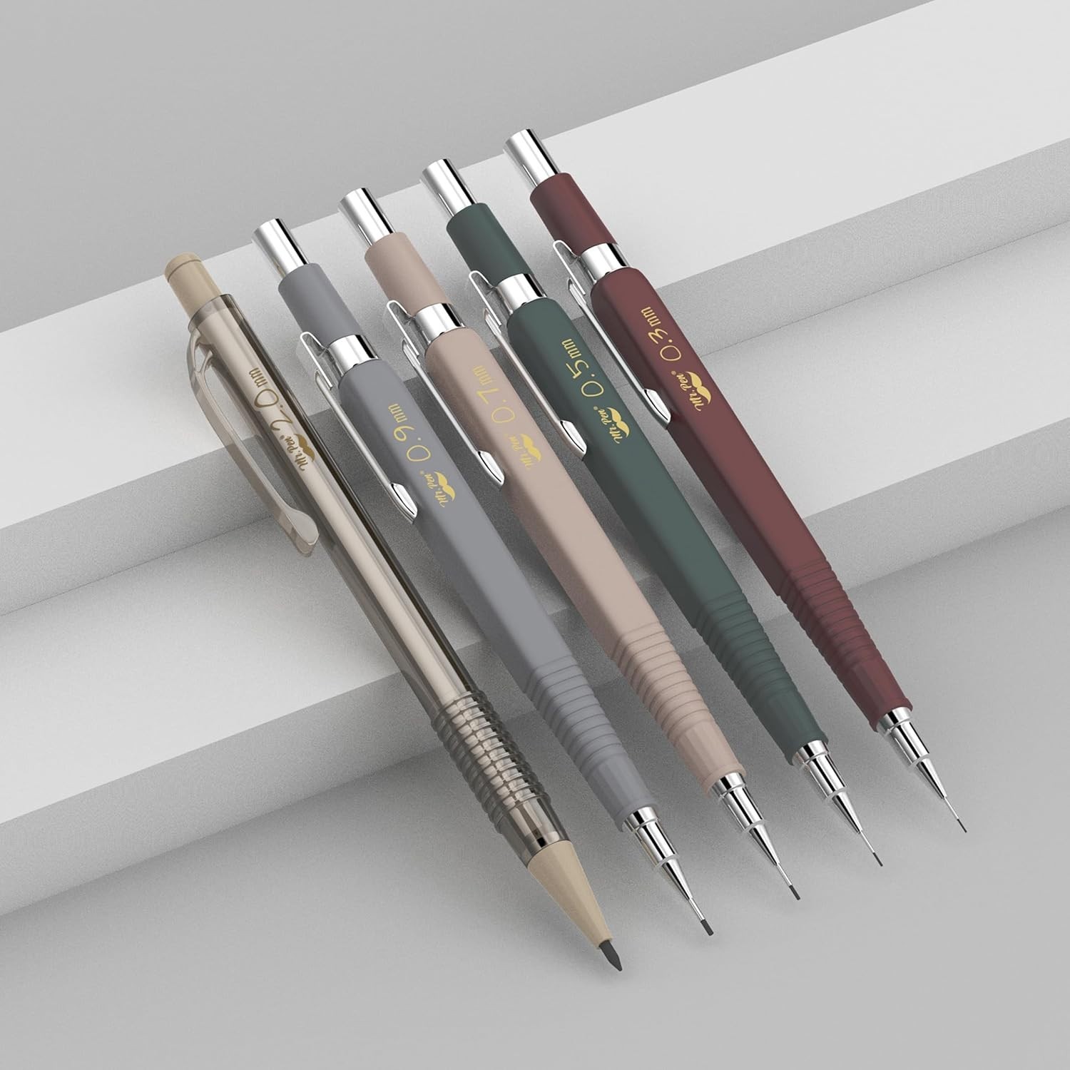 Vintage Mechanical Pencil Set 5 Sizes with Leads Erasers for Drawing & Drafting
