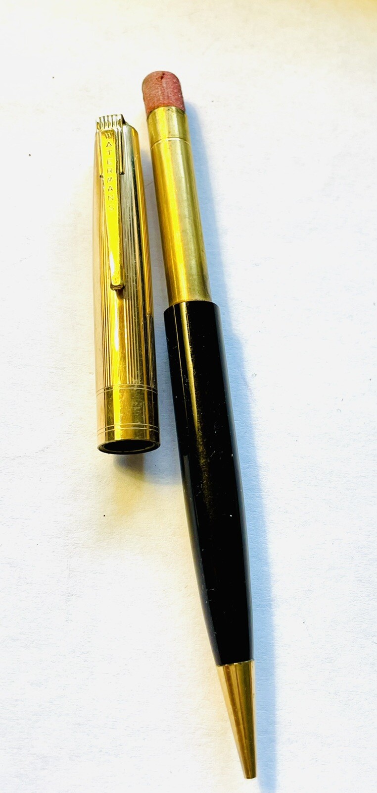 Waterman’s Mechanical Black Pencil 14 Kt GF Gold Filled 5.25” Long Made USA Vtg
