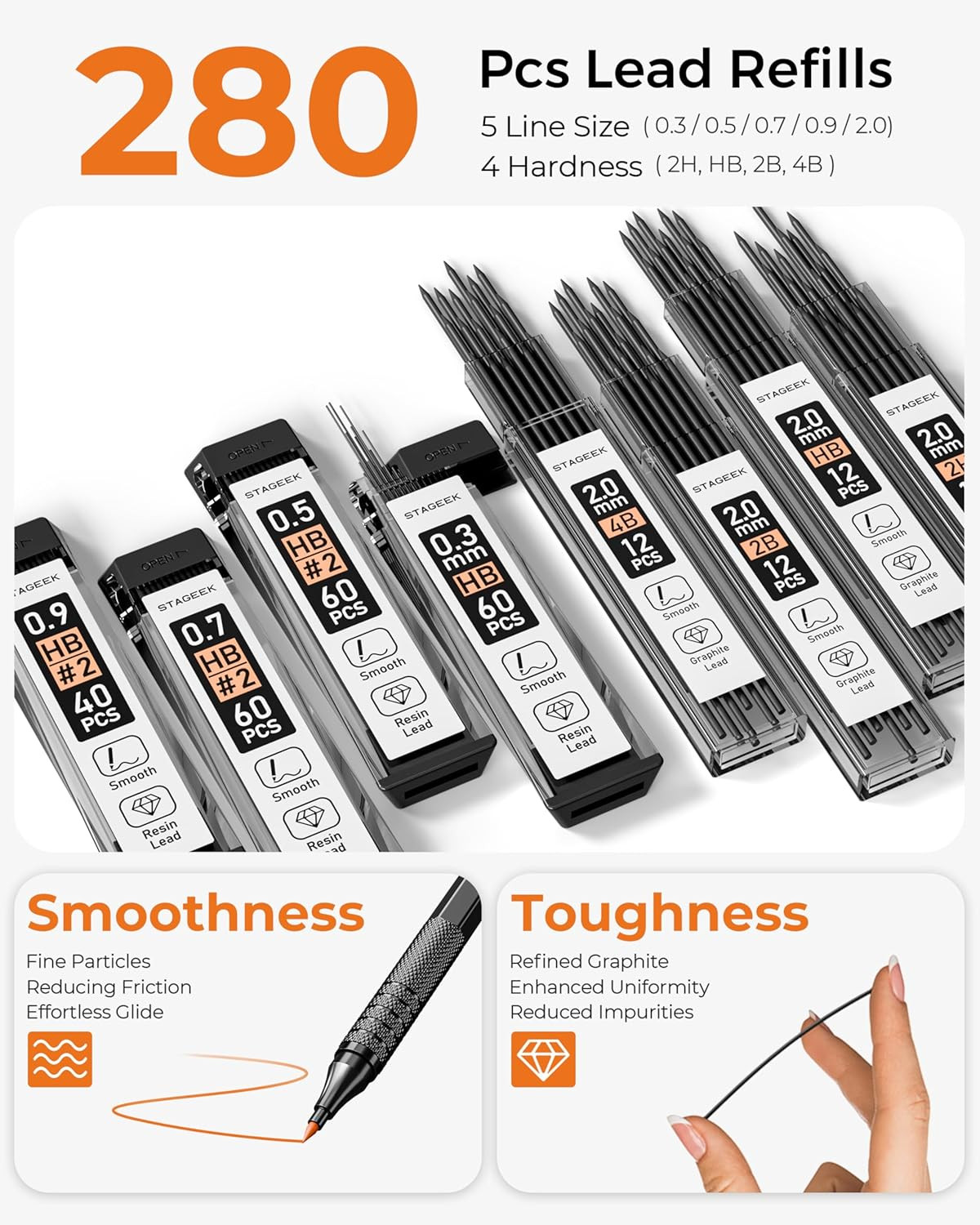 STAGEEK Metal Mechanical Pencil Set in Leather Case, 5PCS Art Drafting Pencil 0.