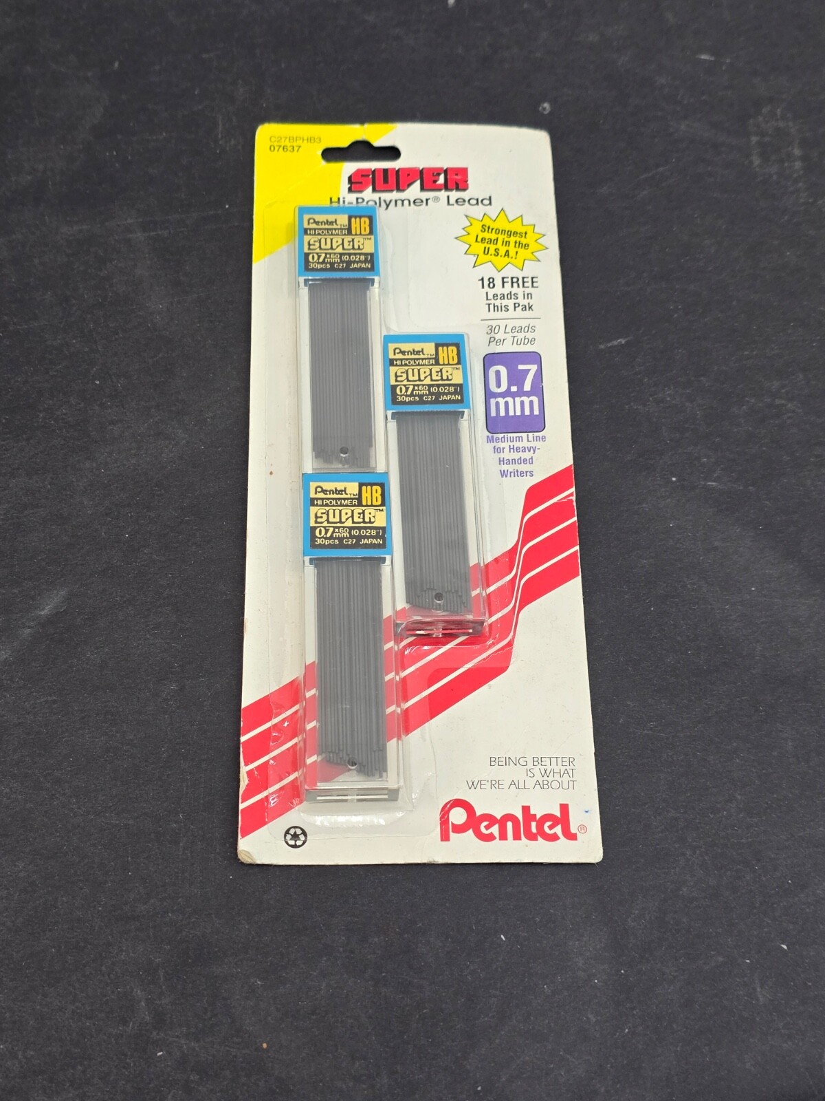 PENTEL PENCIL LEAD .7MM, NEW OLD STOCK, PACK OF 3