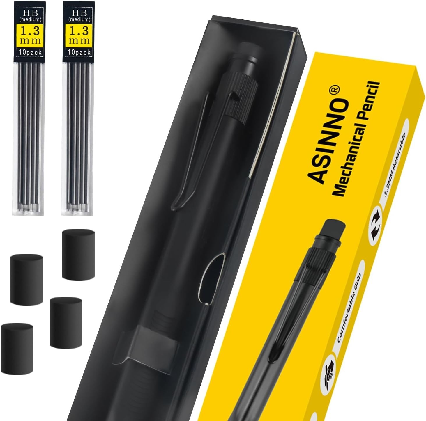 ASINNO 1.3 MM Mechanical Pencil Weatherproof 2B Dark Lead, Heavy Duty Mechanical