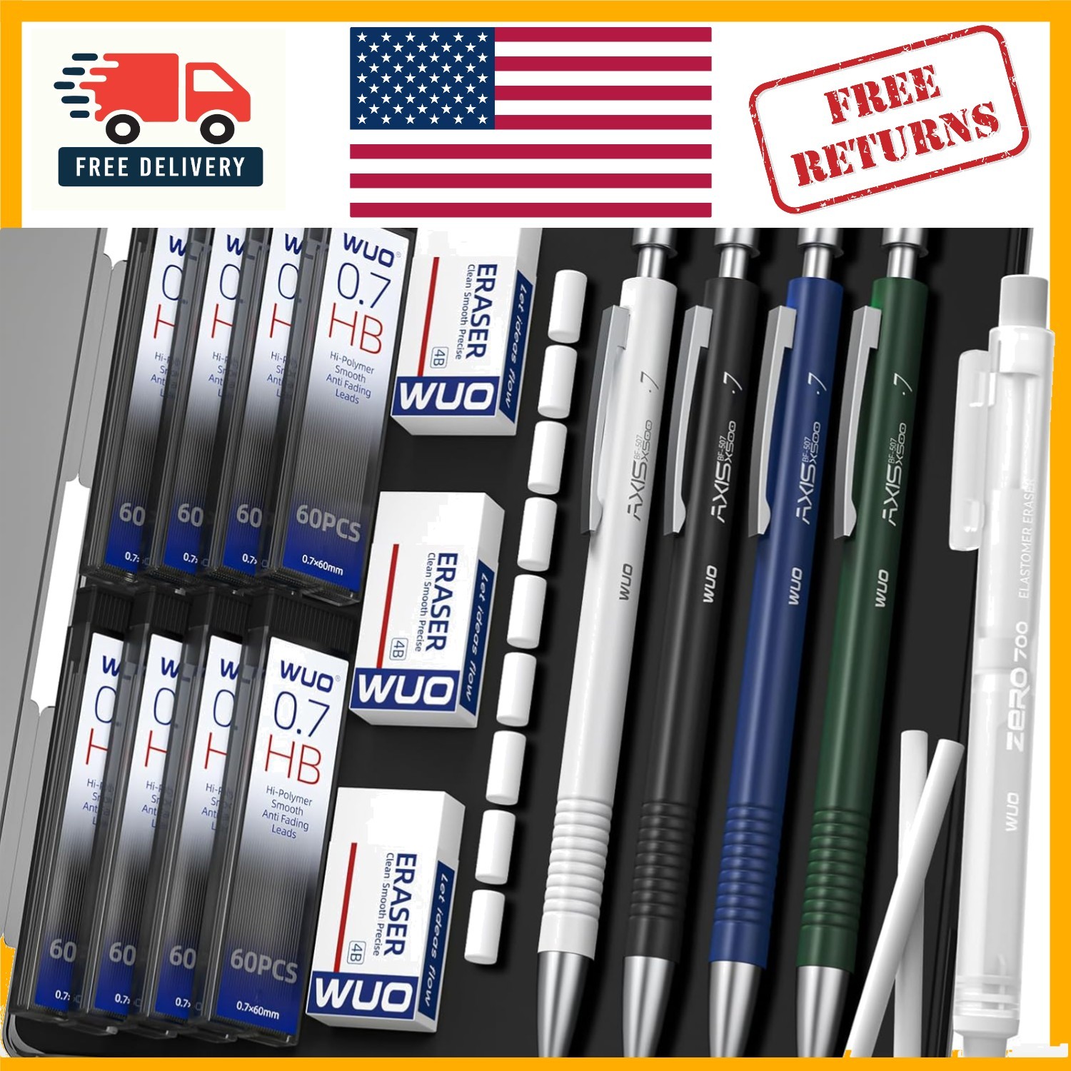 Versatile 0.7mm Mechanical Pencils with Eraser & Refill Set – Perfect for Art