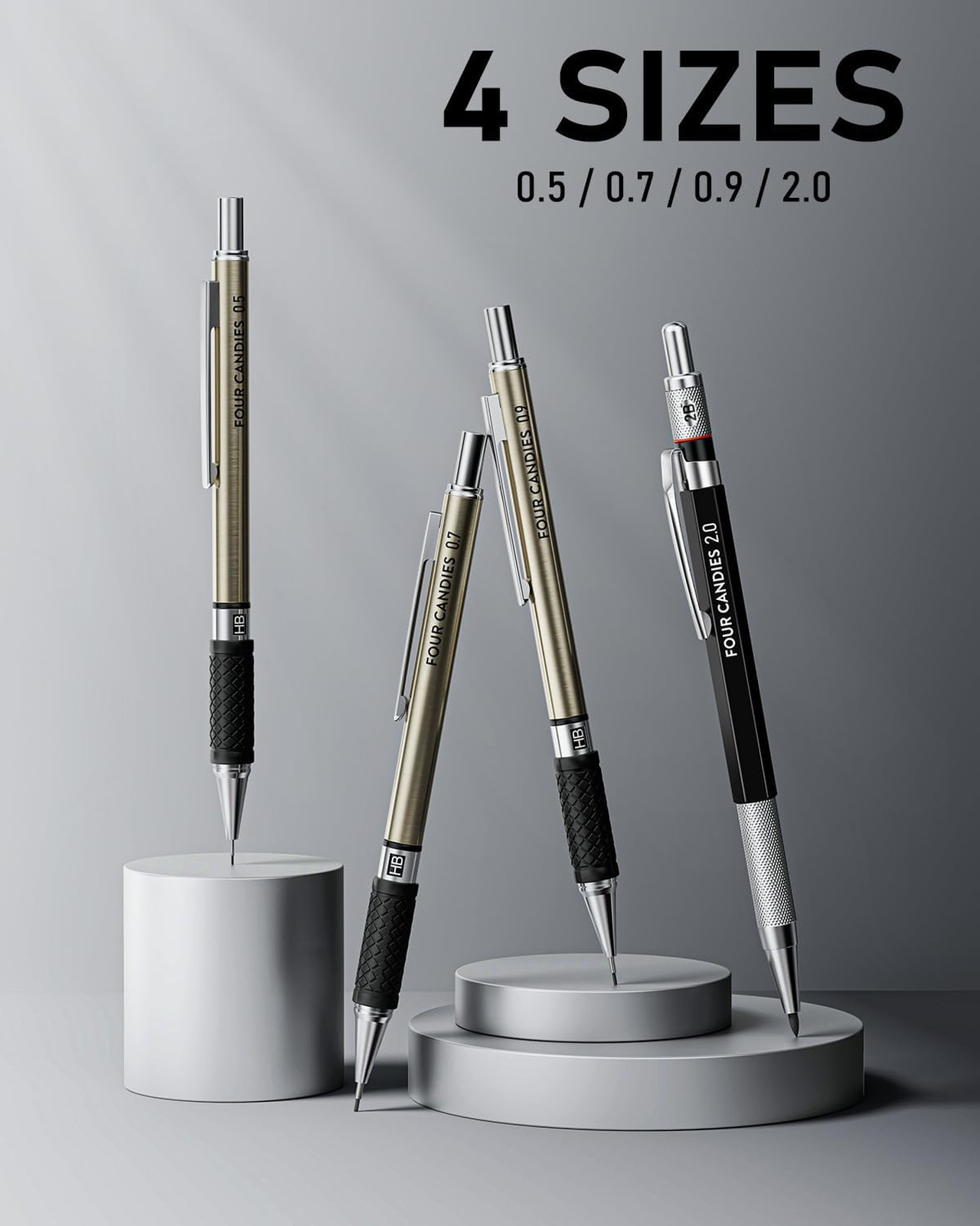 Mechanical Pencil Set with Case, 0.5 0.7 0.9mm Lead, 2mm Lead Holders, Graphite