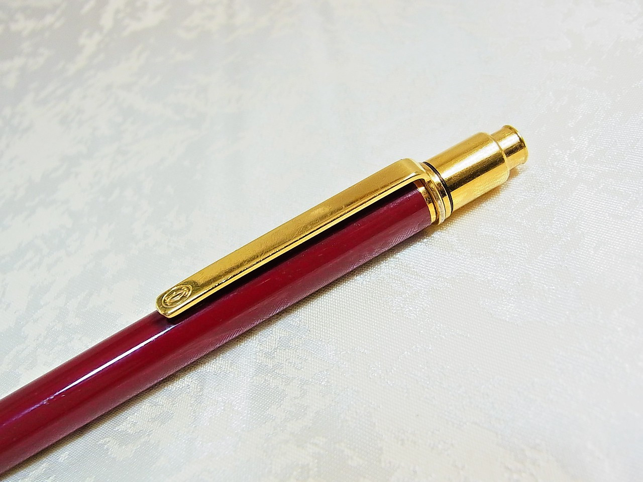 Cartier Must de Mechanical Pencil Click Action Bordeaux Gold with Leather Case